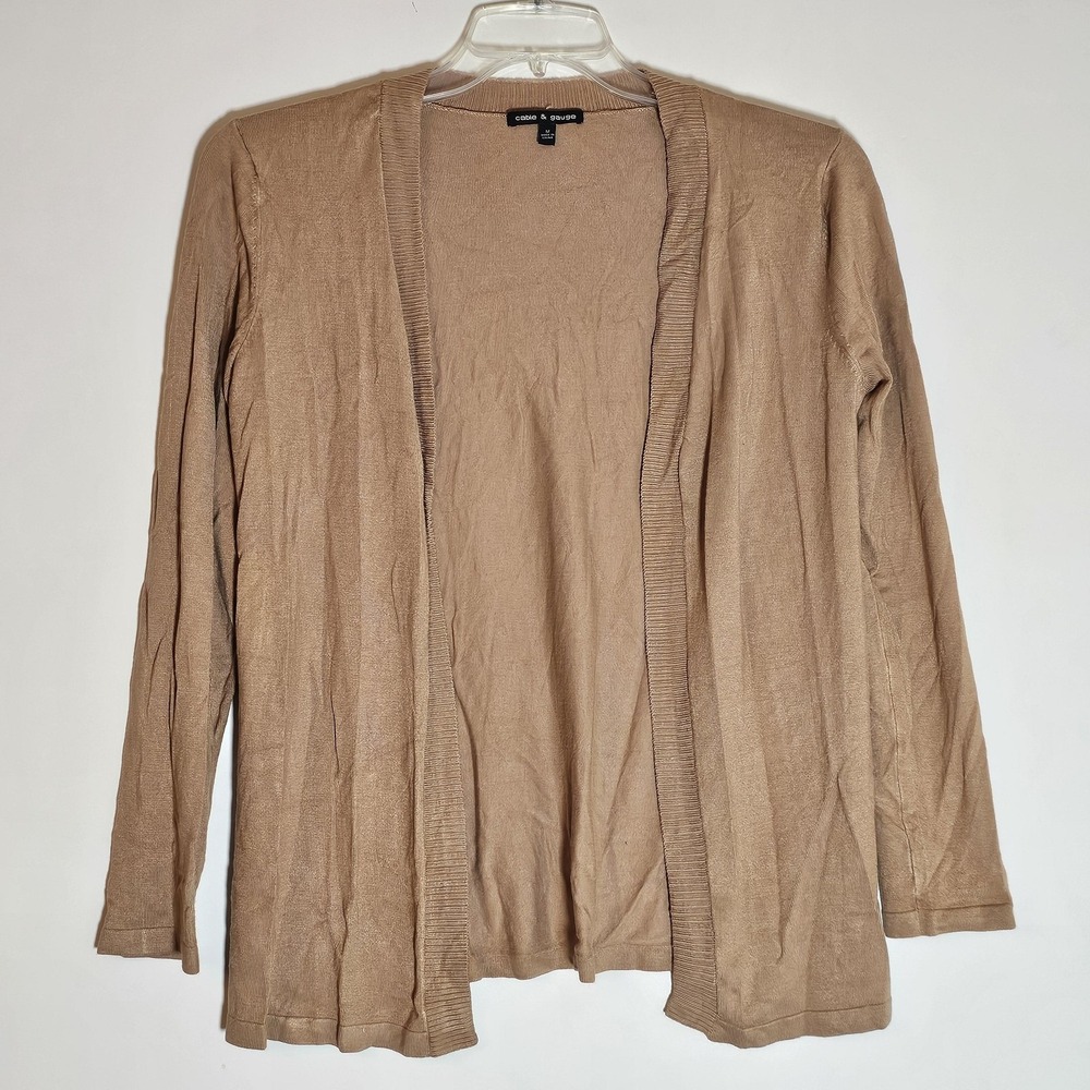 Cable & Gauge Cardigan Womens Medium Brown Open Front Lightweight Sweater Layer